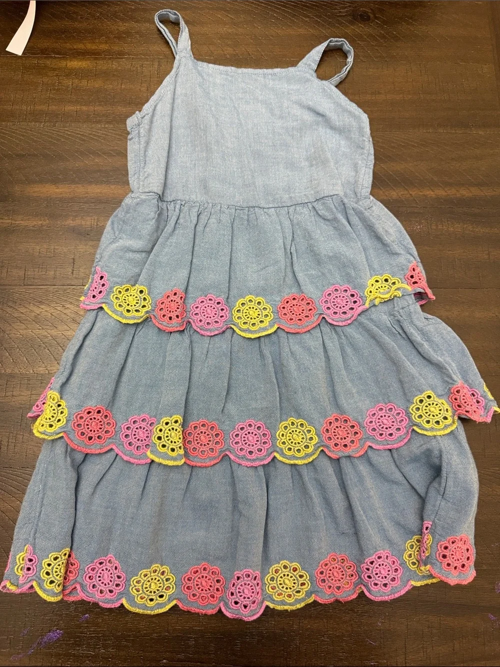 Old Navy Light Blue Tiered Dress with Pink & Yellow Floral Trim